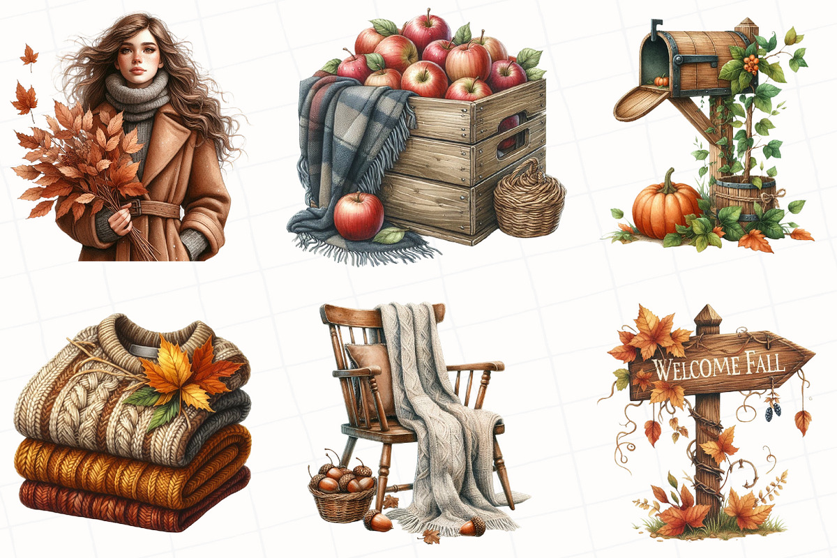 Watercolor Rustic Autumn Clipart, an Illustration by OK Design (Photo 4 of 5)