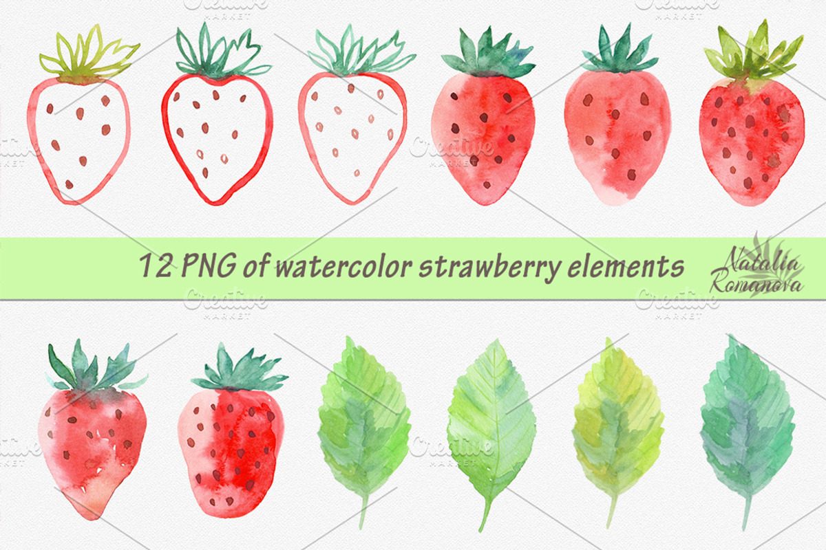 Strawberry watercolor design, an Illustration by BrushArtDesigns (Photo 2 of 7)