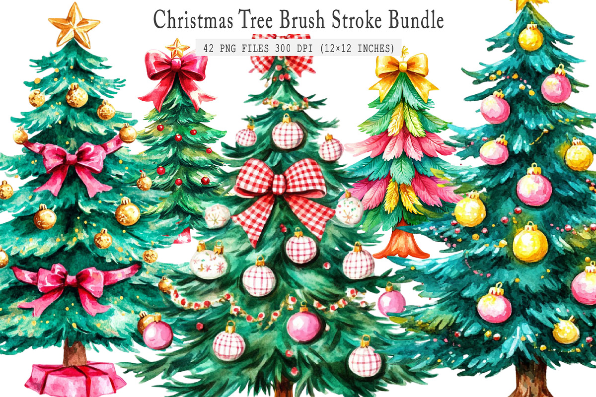 Christmas Tree Brush Stroke Bundle, an Illustration by SinaCreation (Photo 1 of 7)