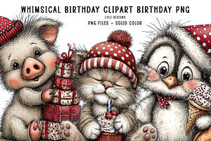 Whimsical Birthday Clipart Birthday, an Illustration by CreationArt