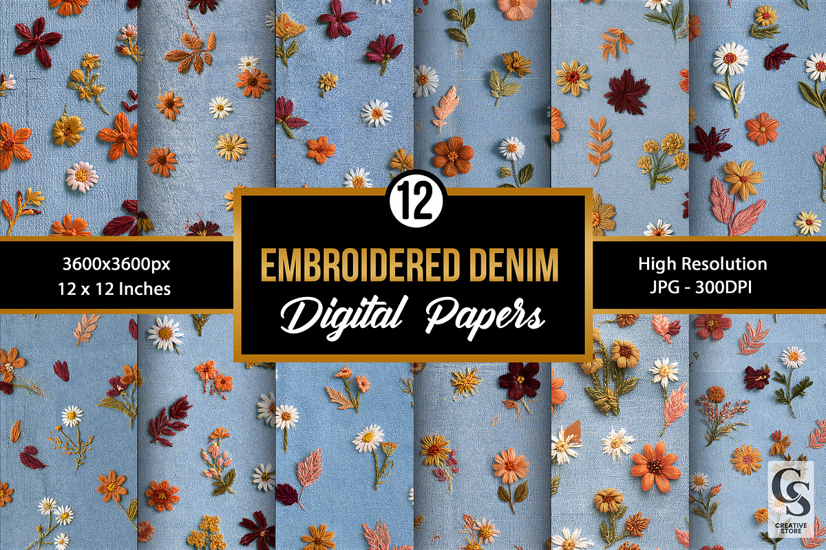 Fall Embroidered Denim Patterns, a Pattern Graphic by Creative Store (Photo 1 of 5)