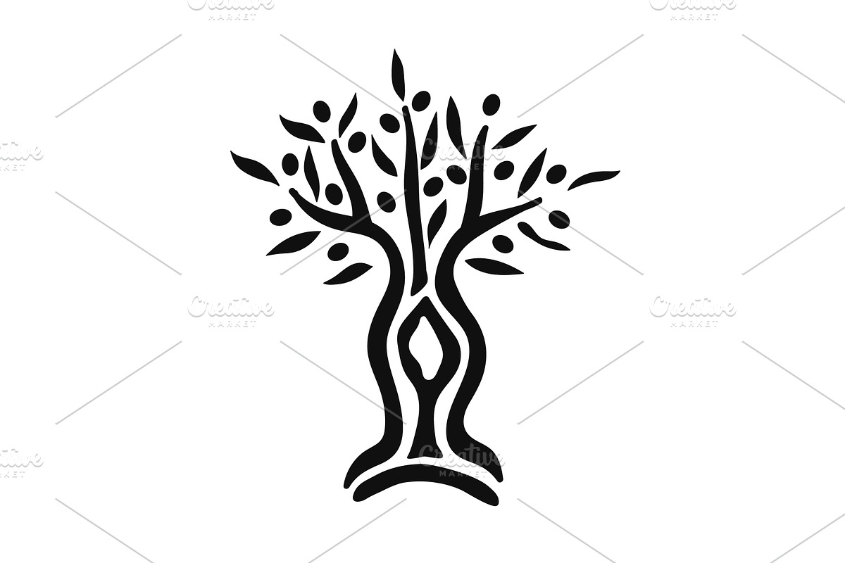 Olive tree outline hand drawn icon, an Object Illustration by Toltemara