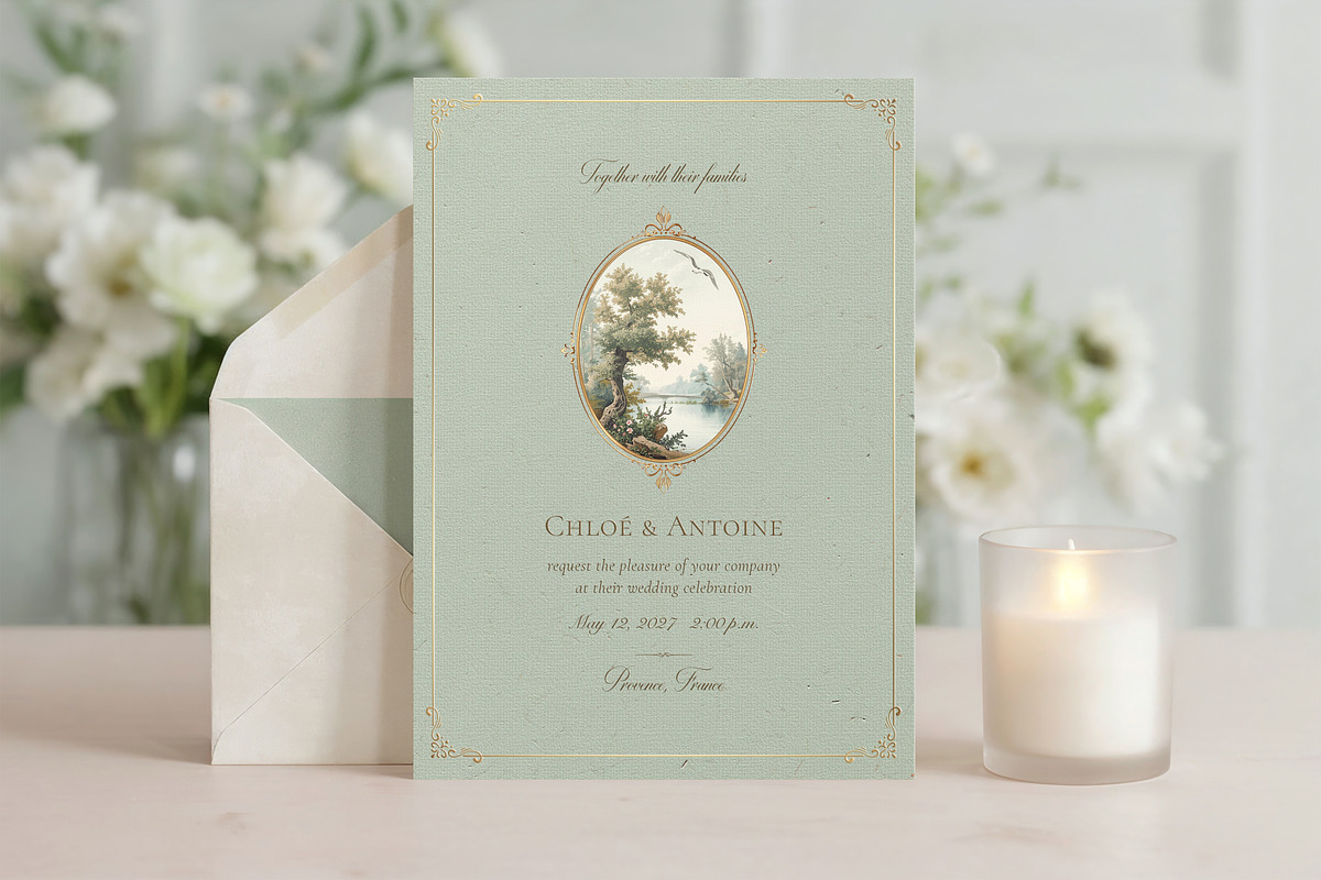 Muted Sage Green Wedding Invitation, an Invitation Template by by creative paper (Photo 1 of 5)