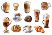 Watercolor coffee composition, a Food Illustration by IrynaPanashii (Thumbnail 2 of 8)
