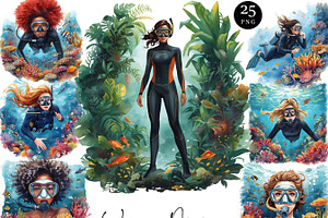 Watercolor Woman Diving Clipart, a Person Illustration by Design Scotch