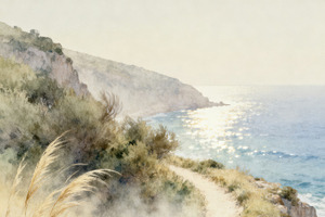 Serene Coastal Path Wallpaper, a Decorative Illustration by Virgo Studio