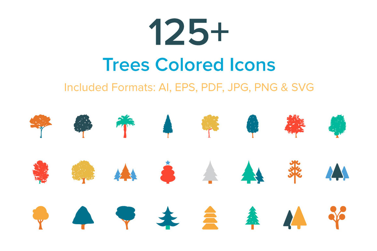 125+ Trees Colored Icons, a Solid Icon by Creative Stall (Photo 1 of 4)
