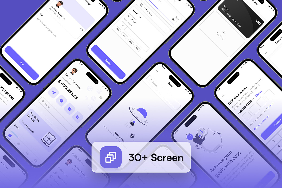 Savie - Finance Mobile App UI Kit, an UI Kit Template by restiyathena (Photo 2 of 6)