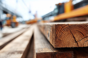 Stack of wooden planks with visible, an Industrial Photo by MistyDay