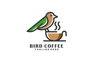 Bird Coffee Logo Design Vector