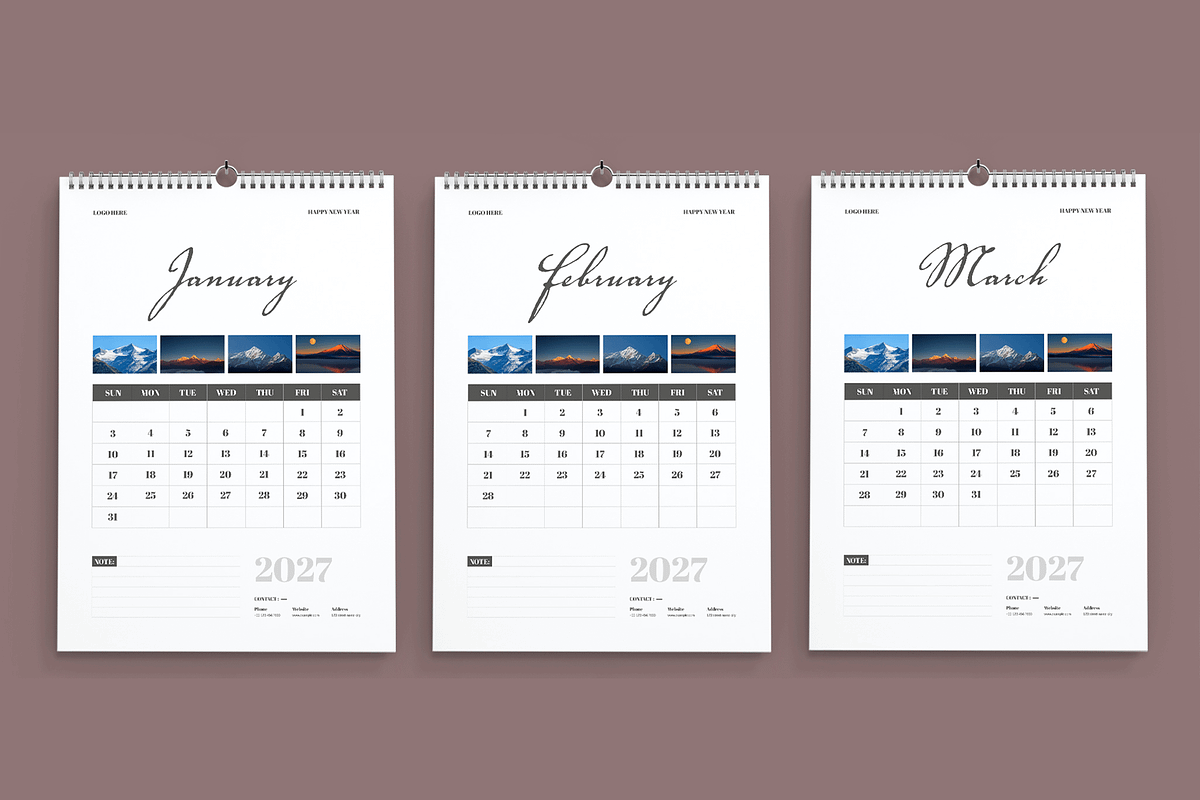 Clean And Calendar Template 2027, a Stationery Template by MightyDesign (Photo 2 of 8)