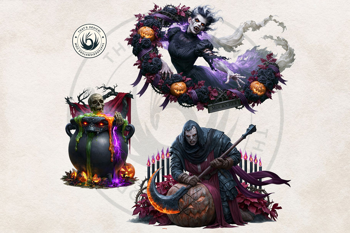 Halloween Nightmares Cliparts, a Seasonal Illustration by ThatsDesignArt (Photo 10 of 15)