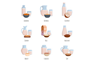 Vegan milk. Alternative drinks from, a Food Illustration by Valerie Bodnar