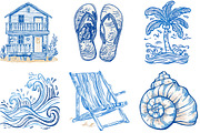 Summer Coastal Hand Drawn Line Art, an Illustration by Designking (Thumbnail 2 of 5)