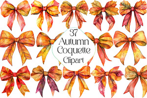 Watercolor Autumn Coquette Bow Clipa, an Illustration by DreamPrint404