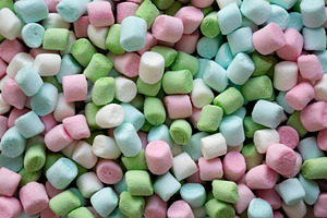 Fruity Colored Rainbow Marshmallows, top view., a Food & Drink Photo by LiudmylaChuhunova