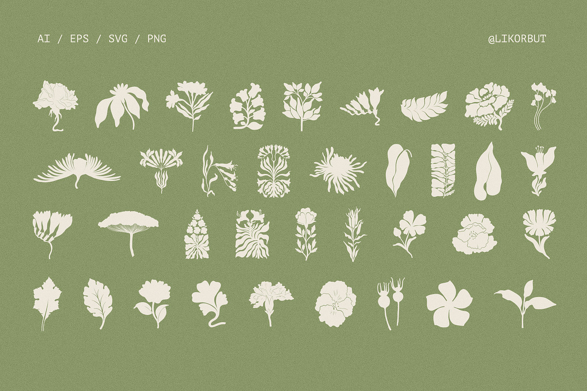 70 Vintage Bold Silhouette Flowers, an Object Illustration by likorbut (Photo 3 of 10)