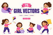 75 Animated Girl Flat Vector Icons, an Emoji Icon by Creative Stall (Thumbnail 1 of 4)