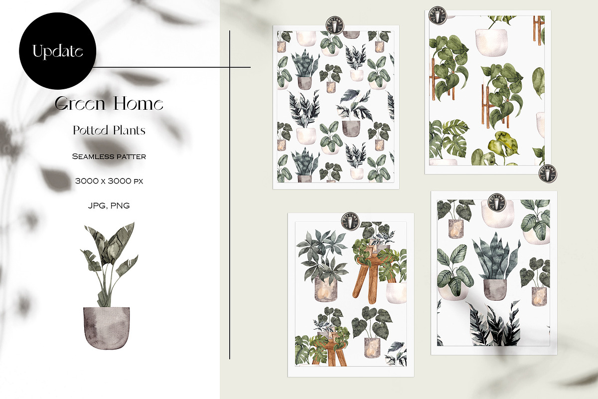 Potted Plant Pattern. Green home., a Pattern Graphic by ma_i_vi (Photo 1 of 13)