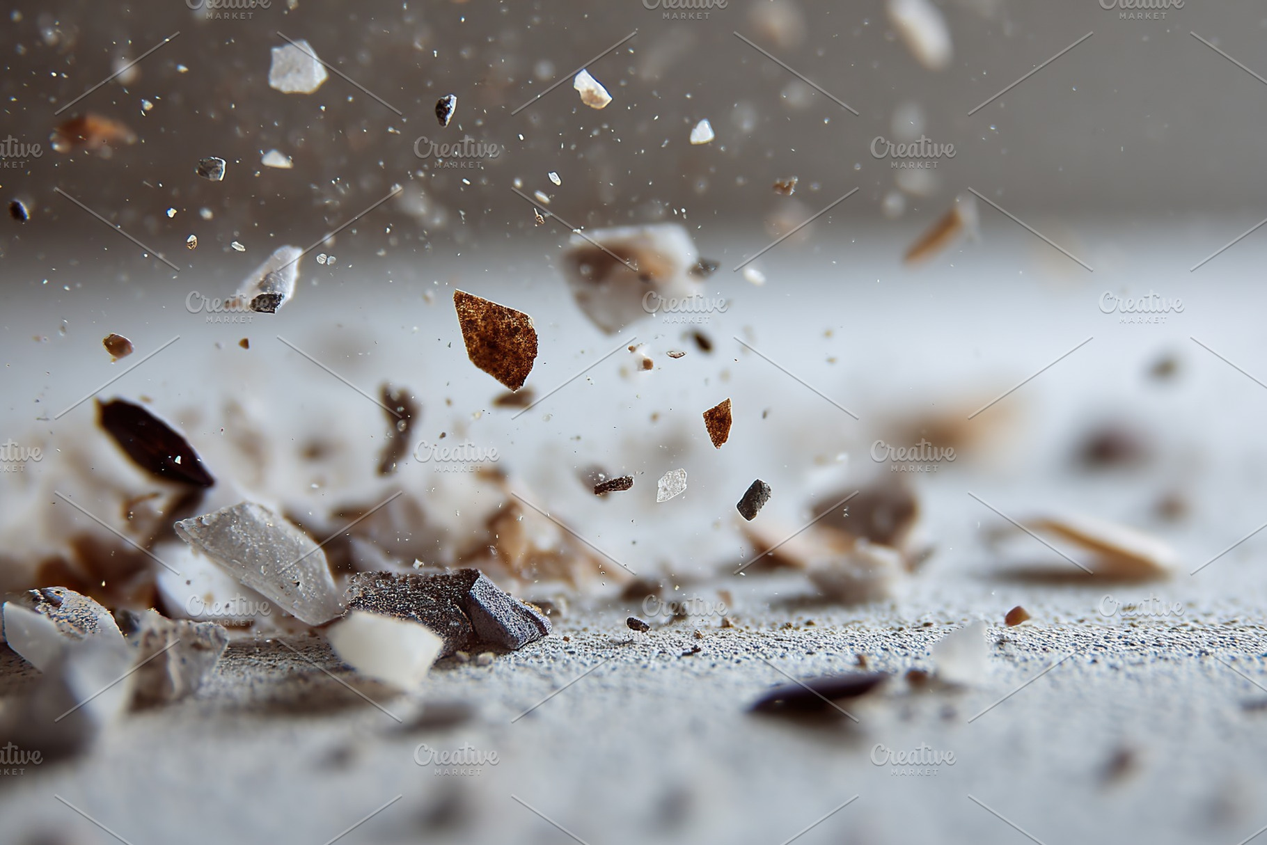 Crushed minerals scatter on a surface in a moment of vibrant movement, a Photo by AlyaAnd