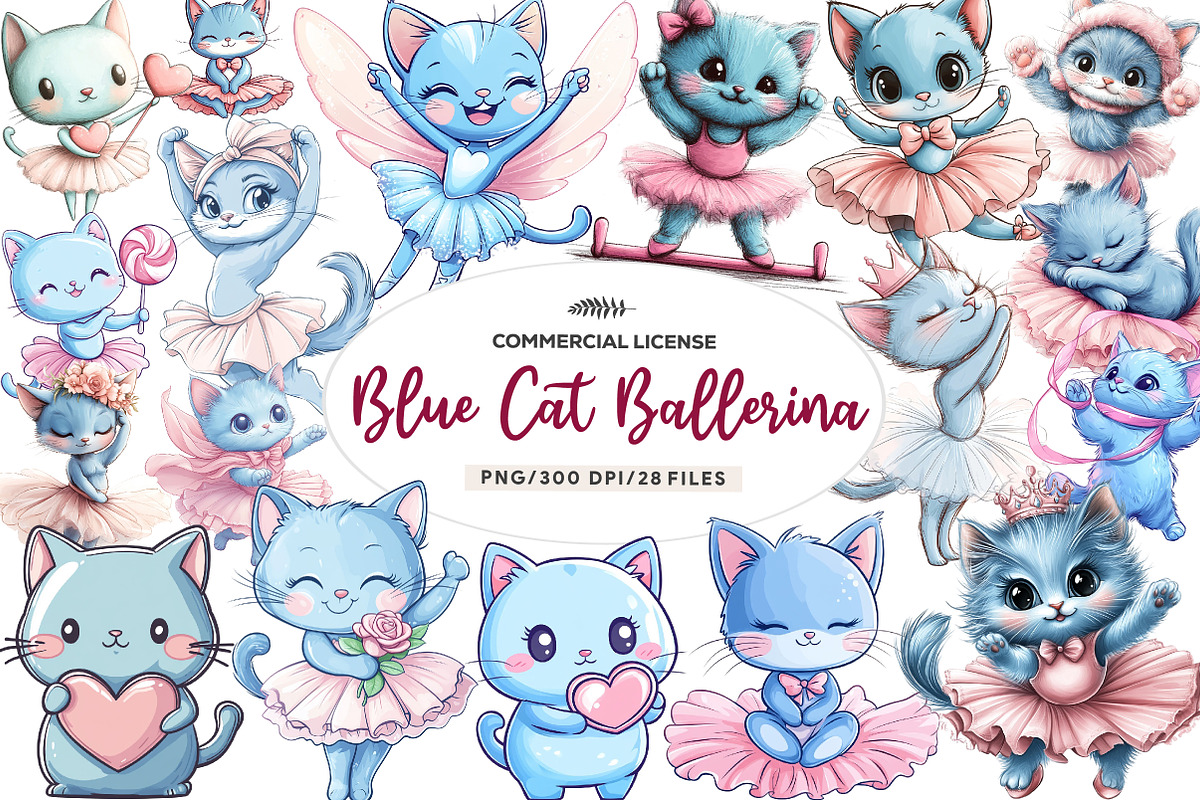 Blue Cat Ballerina Clipart, an Illustration by CreationArt (Photo 1 of 9)