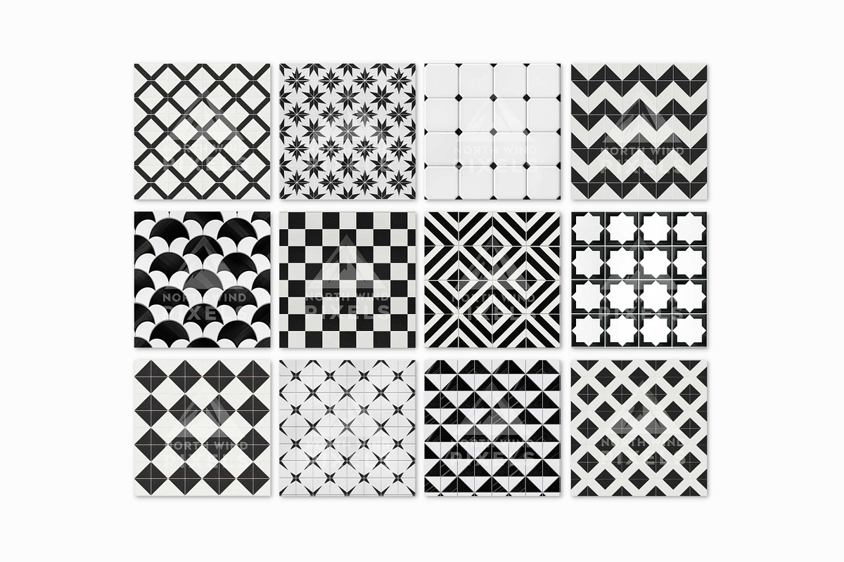 12 Black and White Tile Patterns, a Pattern Graphic by NorthWindPixels (Photo 3 of 4)