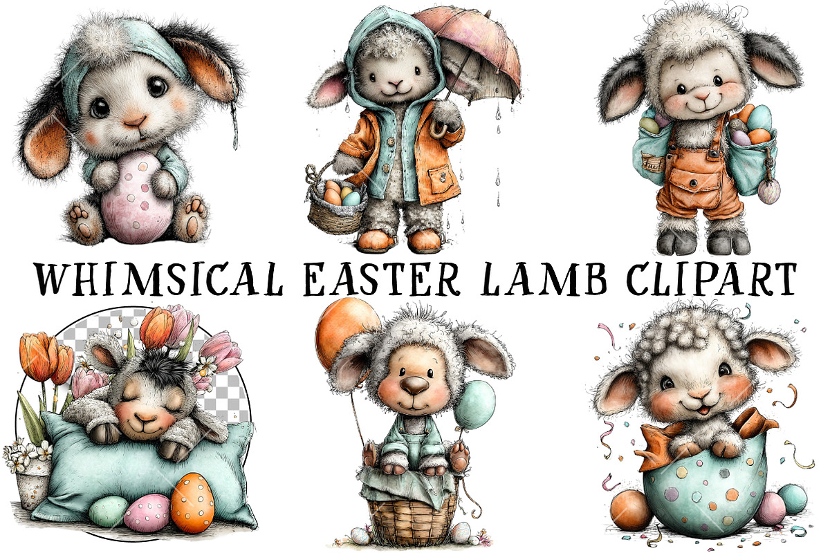 Whimsical Easter Lamb Clipart, an Illustration by OK Design (Photo 2 of 6)