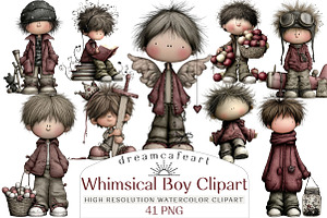 Whimsical Boy Clipart Bundle, an Illustration by DreamCafeArt
