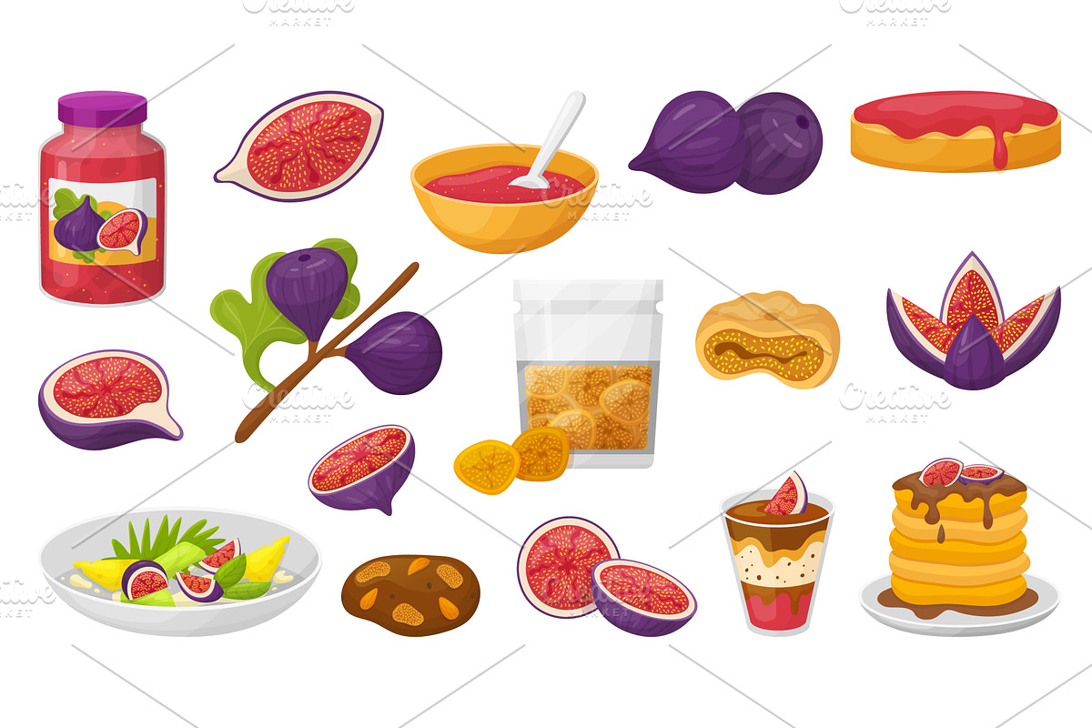 Fig desserts. Sweet fig fruits and, a Food Illustration by Valerie Bodnar