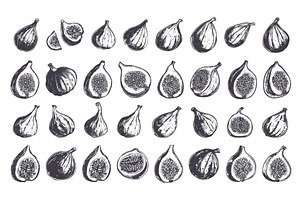 Fresh Figs Icons Set Doodle Style, a Food Illustration by LadadikArt