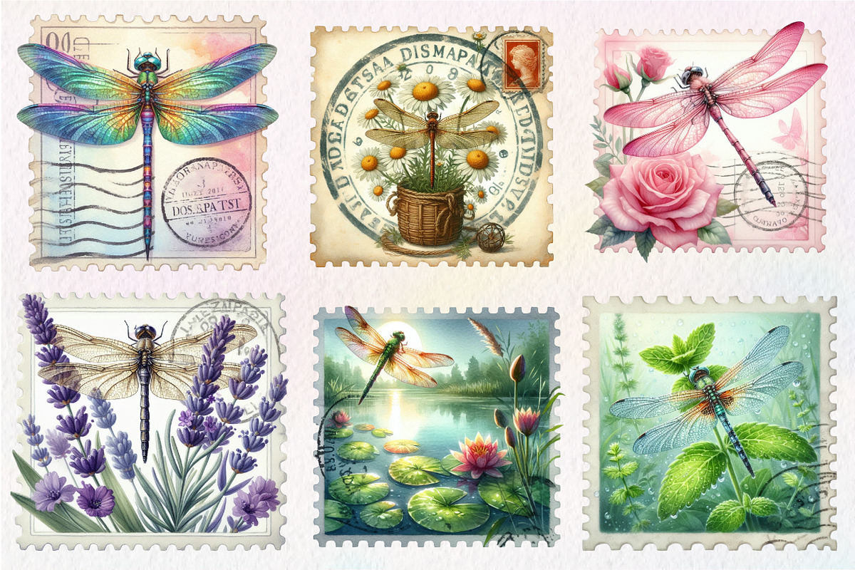 Dragonfly Postage Stamps Clipart, an Illustration by CreationArt (Photo 3 of 5)