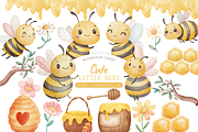 Cute Little Bees Watercolor Clipart, an Illustration by MockupWizard (Thumbnail 1 of 4)