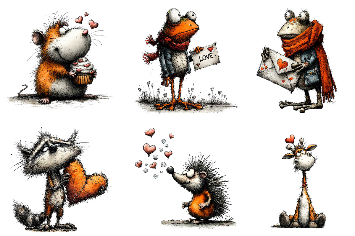 Valentines Whimsical Animals Clipart, an Illustration by CreationArt (Photo 3 of 6)