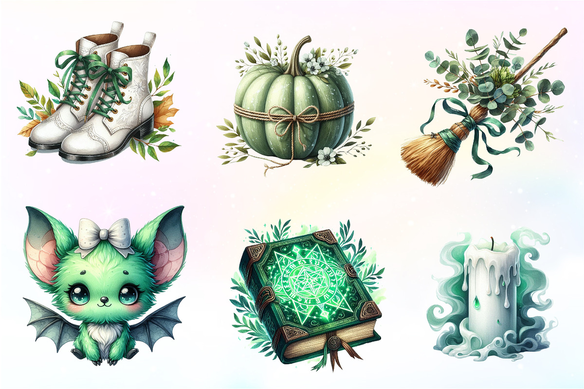 Green & White Halloween Clipart, an Illustration by CreationArt (Photo 7 of 9)