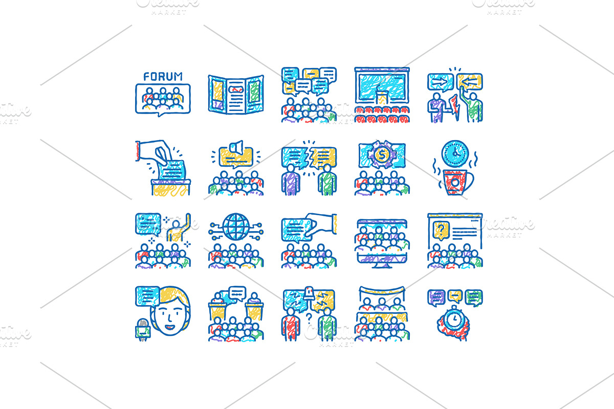 Forum People Meeting set Icons hand, an Object Illustration by pikepicture
