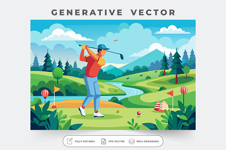 A golfer takes a swing while standin, a Graphic by Iftikhar Alam
