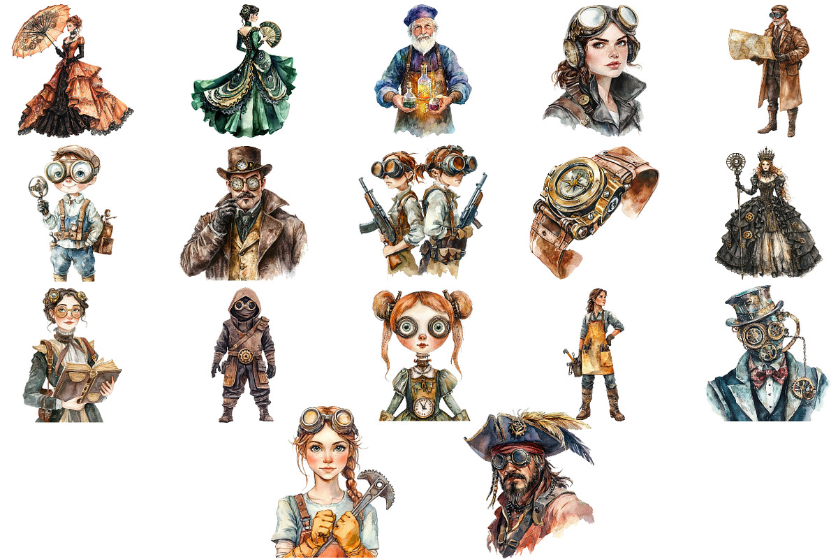 Premium Steampunk Characters PNG, an Illustration by Craft Nest (Photo 2 of 4)