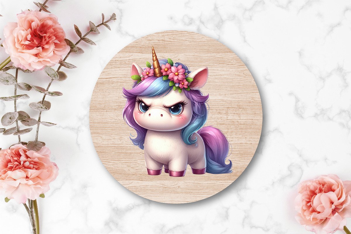 Watercolor Funny Grumpy Unicorn PNG, an Illustration by CraftArtStudio (Photo 4 of 5)