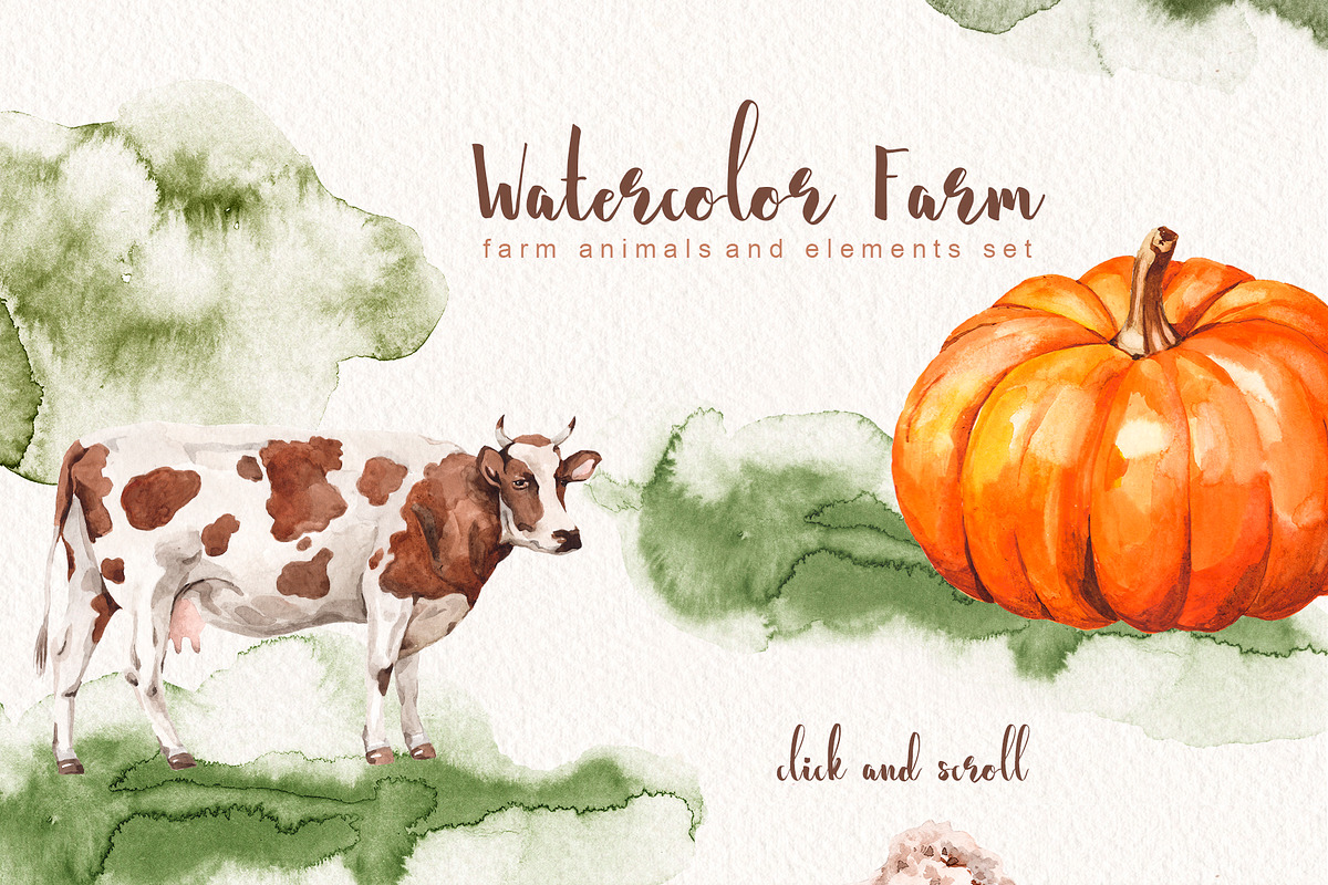 Watercolor farm animal set, an Animal Illustration by Alamella (Photo 2 of 3)