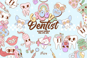 Retro Groovy Dentist clipart bundle, a Healthcare Illustration by Huxmay