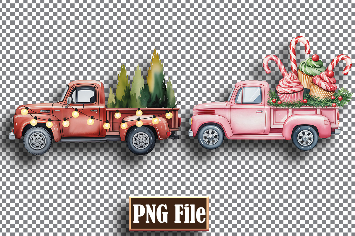 Watercolor Christmas Trucks Clipart, a Decorative Illustration by protabsorkar11 (Photo 2 of 7)