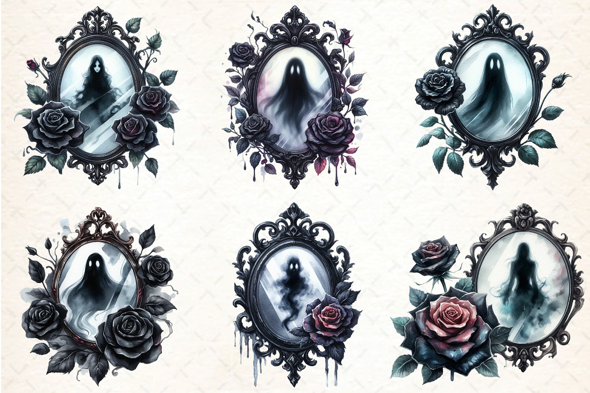 Watercolor Gothic antique mirror Cli, an Illustration by DreamCafeArt (Photo 4 of 7)