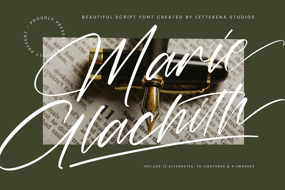 Marie Glachith Beautiful Script Font, a Script Font by Letterena Studios Script (Photo 1 of 15)