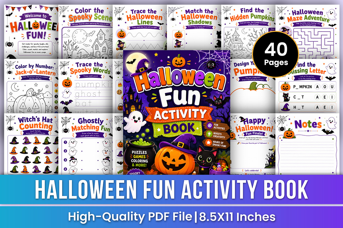 Halloween Fun Activity Book Kdp, a Stationery Template by Mustafiz (Photo 1 of 5)