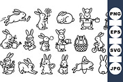 Cute Bunny Line Art Set, an Illustration by designvectx (Thumbnail 1 of 3)