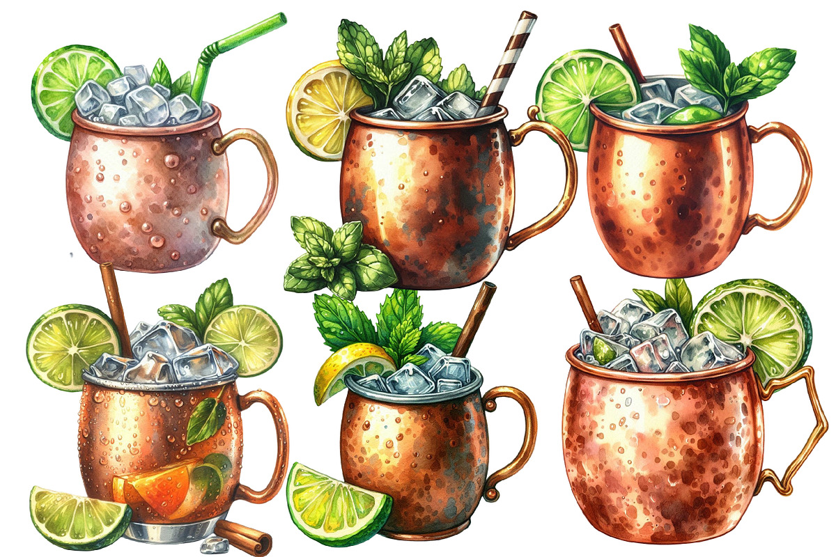 Moscow Mule Cocktail Watercolor Clip, an Illustration by Designworld (Photo 3 of 6)