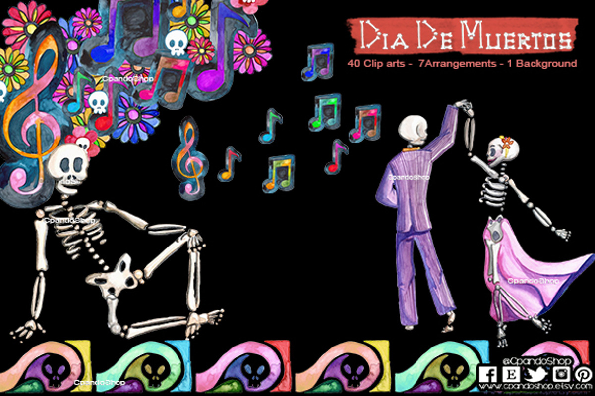 Day of the dead watercolor clip art, a Decorative Illustration by CpandoShop (Photo 4 of 5)