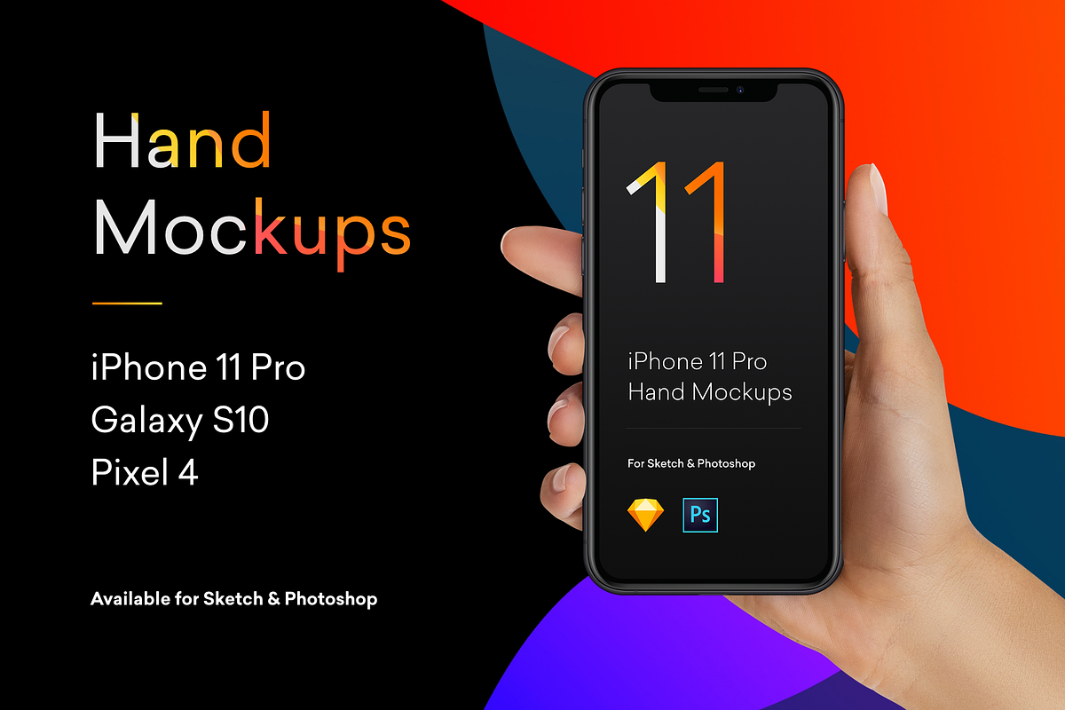 Hand Mockups iPhone 11, S10, Pixel 4, an iPhone Mockup by Pierre Borodin (Photo 1 of 8)