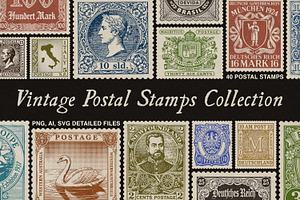 Vintage Postage Stamps Collection, an Object Graphic by pixelbuddha.net