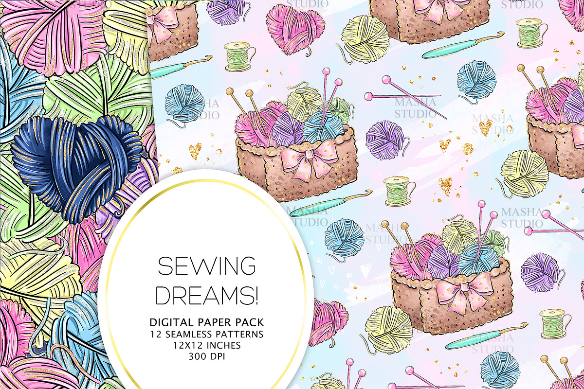 SEWING Digital Papers, a Work Illustration by Masha  Studio (Photo 6 of 7)